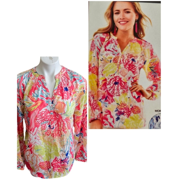 Charlie Paige Coastal Split Neck blouse Multicolor Size M - Picture 1 of 14